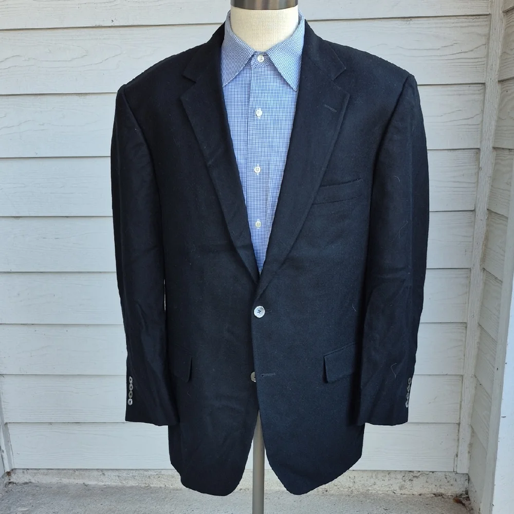 BULLOCK & JONES Black Weave Cashmere Sz 46 R Mens Sport Coat Blazer VTG